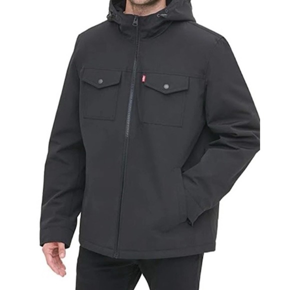 Levi's Arctic Cloth Sherpa Lined Parka Mens 2XLT Black Hooded Rain Shell Coat - Picture 1 of 6